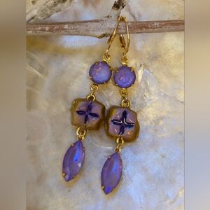 Hand Crafted Purple Victorian Three Tier Earrings With Swarovski Crystals